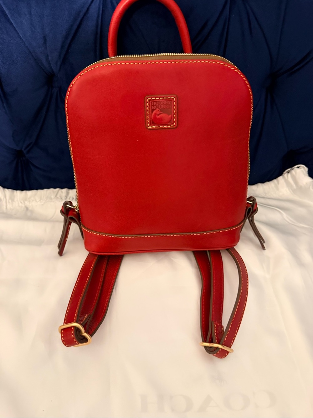 Dooney & Bourke Bright Red Florentine Leather small Backpack with Gold Hardware